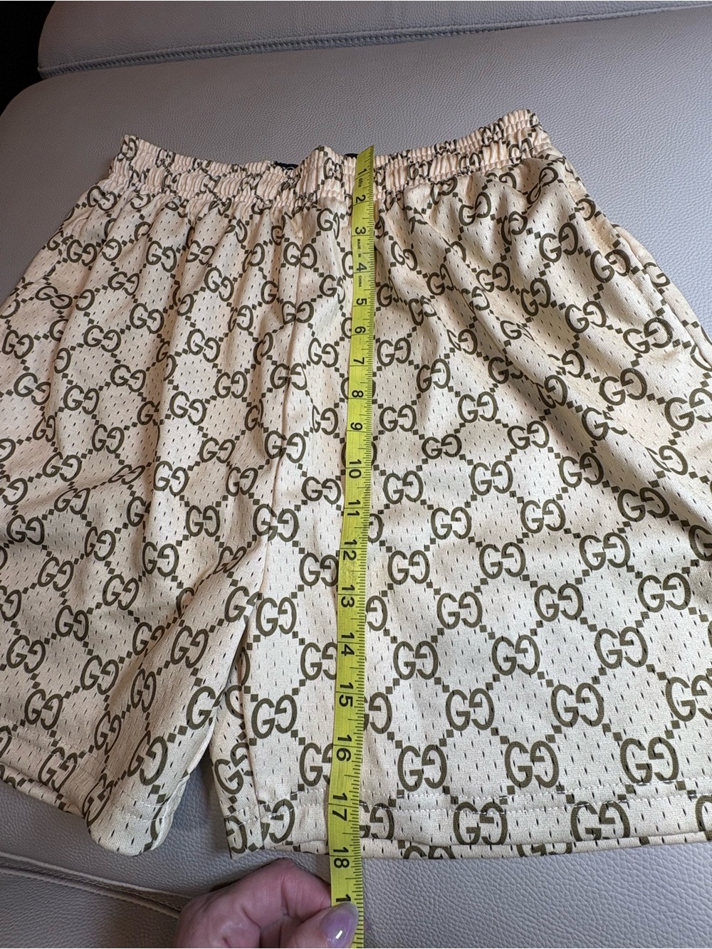 Men’s large beige BLESSED brand Shorts with Brown GG Monogram NWOT drawstring